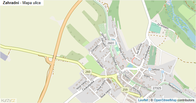 Zahradní - mapa ulice