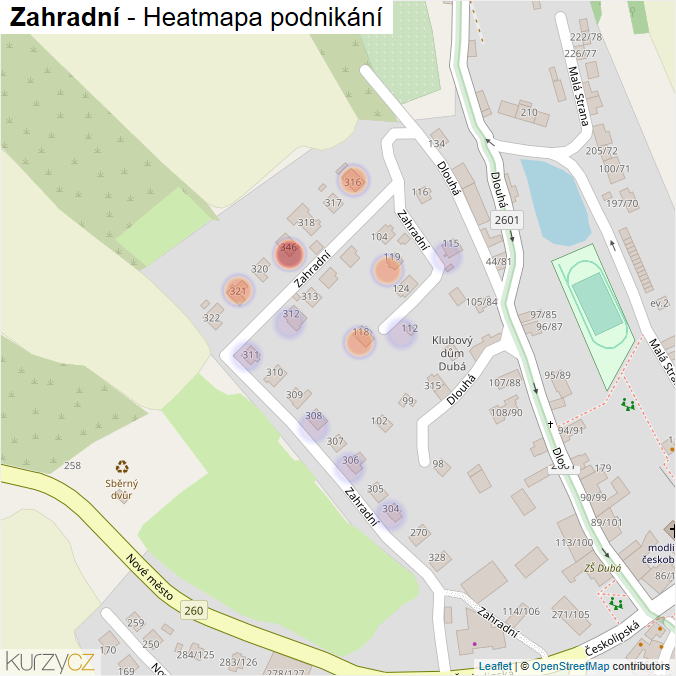 Mapa Zahradní - Firmy v ulici.