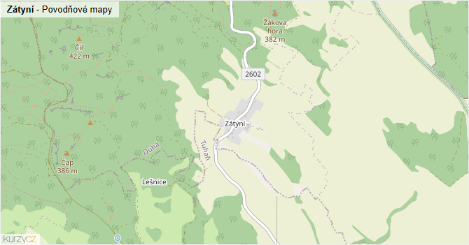 Zátyní - záplavové mapy stoleté vody