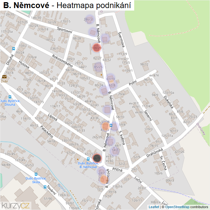 Mapa B. Němcové - Firmy v ulici.