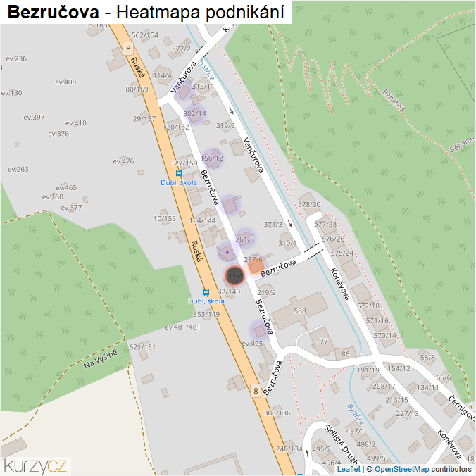 Mapa Bezručova - Firmy v ulici.