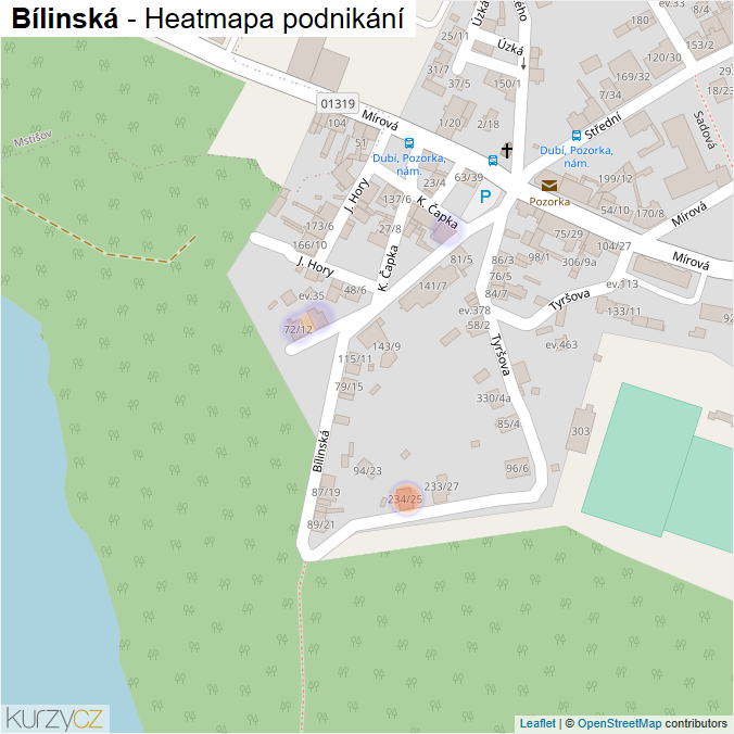 Mapa Bílinská - Firmy v ulici.