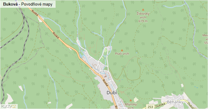 Buková - záplavové mapy stoleté vody