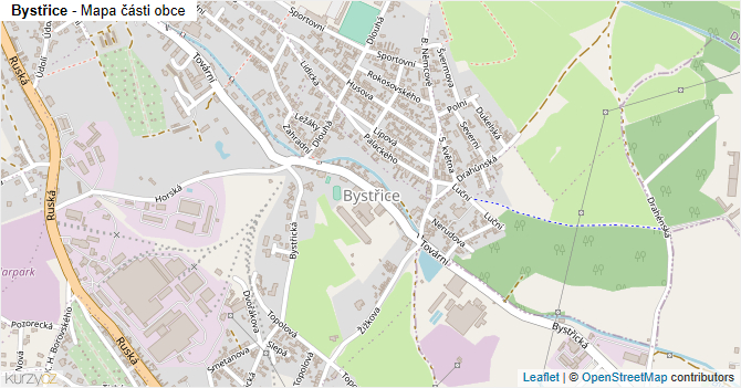 Bystřice - mapa části obce