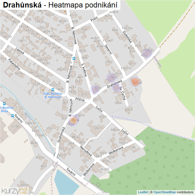 Mapa Drahůnská - Firmy v ulici.