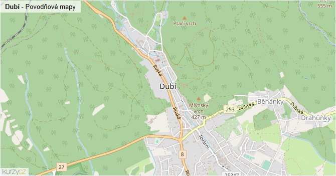 Dubí - záplavové mapy stoleté vody