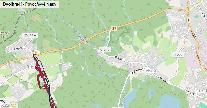 Dvojhradí - záplavové mapy stoleté vody