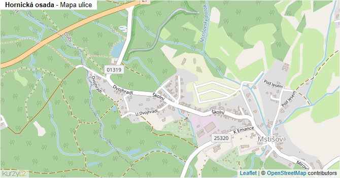 Hornická osada - mapa ulice