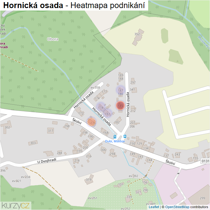 Mapa Hornická osada - Firmy v ulici.