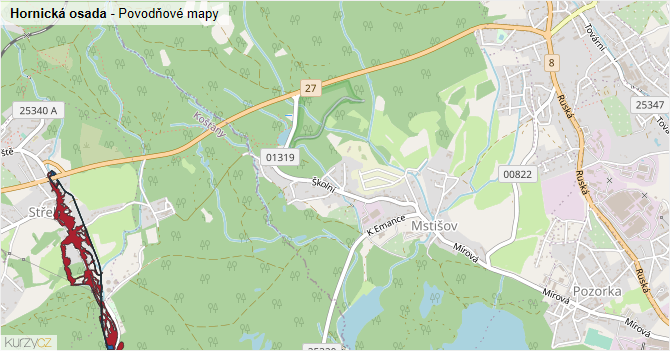 Hornická osada - záplavové mapy stoleté vody