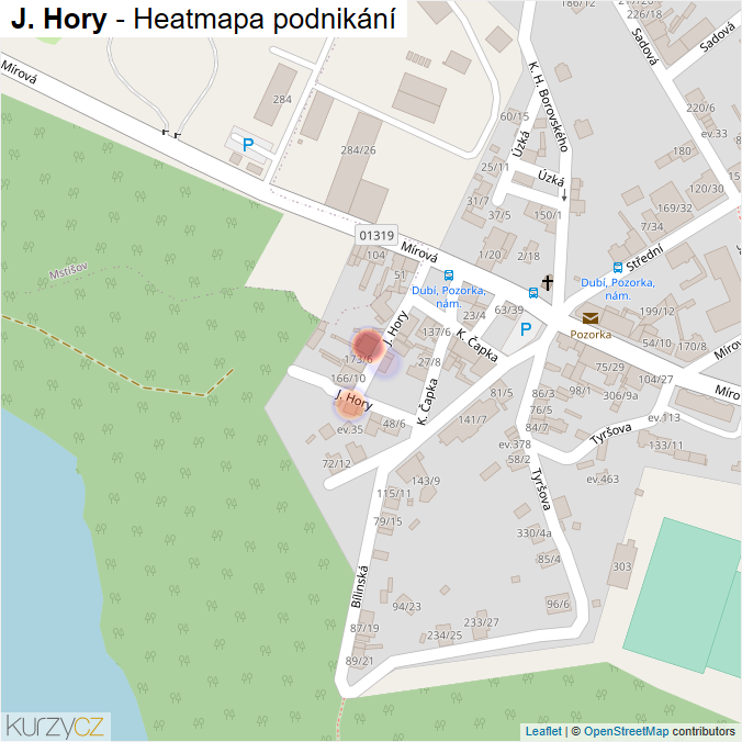 Mapa J. Hory - Firmy v ulici.