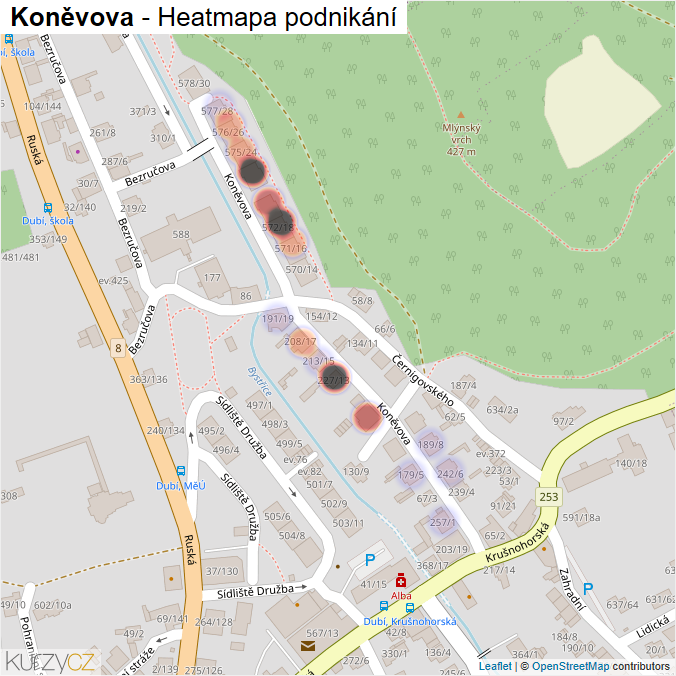 Mapa Koněvova - Firmy v ulici.