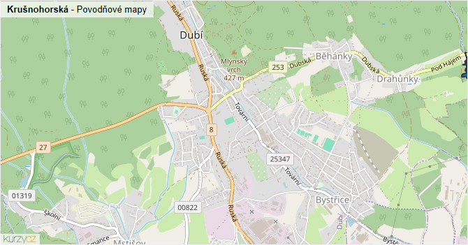 Krušnohorská - záplavové mapy stoleté vody