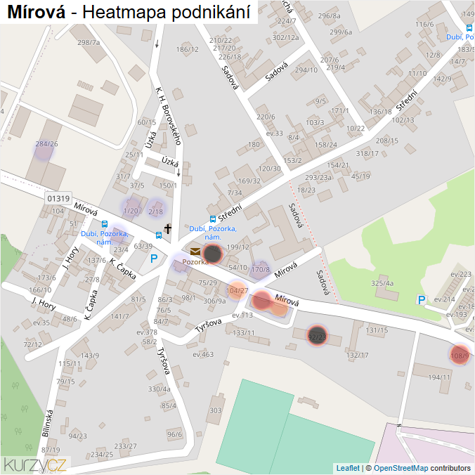Mapa Mírová - Firmy v ulici.