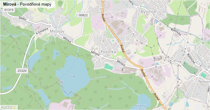 Mírová - záplavové mapy stoleté vody