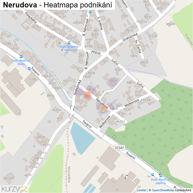 Mapa Nerudova - Firmy v ulici.