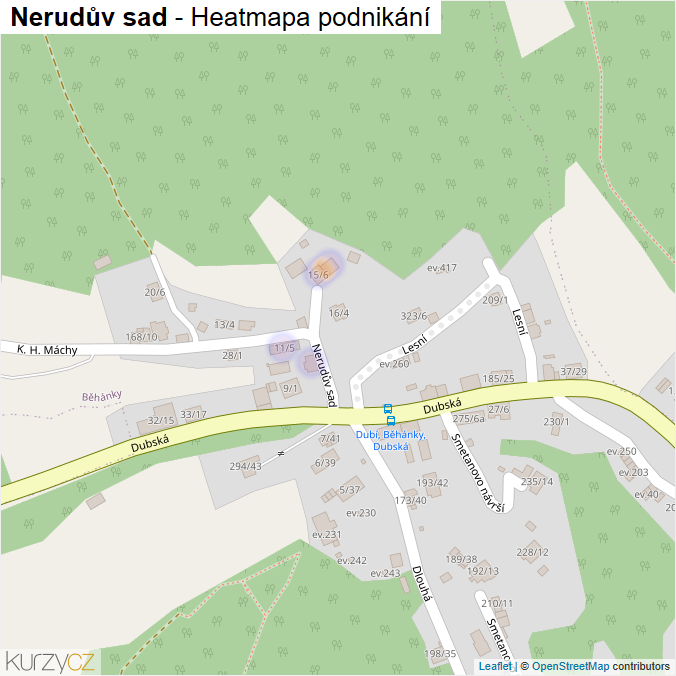 Mapa Nerudův sad - Firmy v ulici.