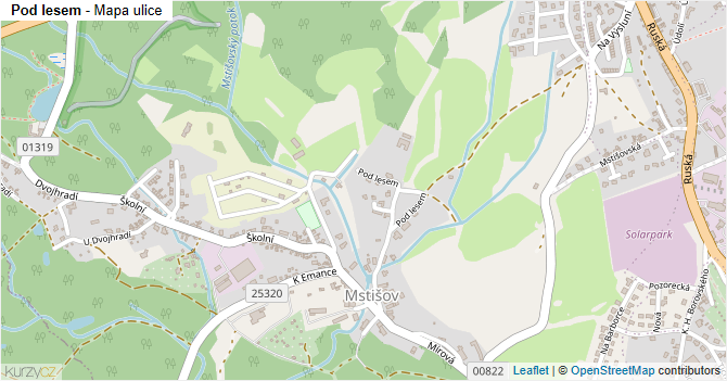 Pod lesem - mapa ulice