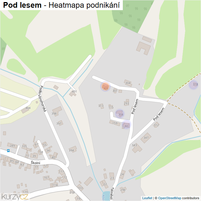 Mapa Pod lesem - Firmy v ulici.