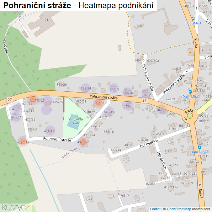 Mapa Pohraniční stráže - Firmy v ulici.