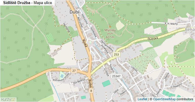 Sídliště Družba - mapa ulice