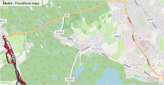 Školní - záplavové mapy stoleté vody