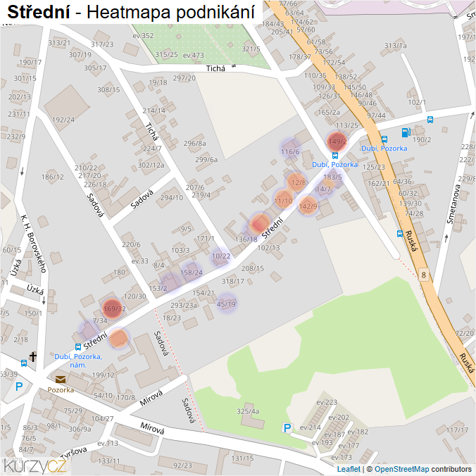 Mapa Střední - Firmy v ulici.