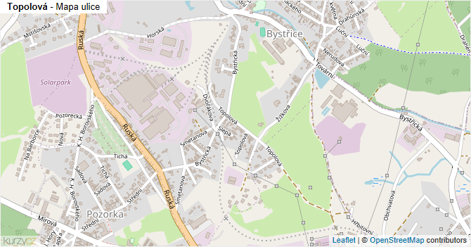 Topolová - mapa ulice