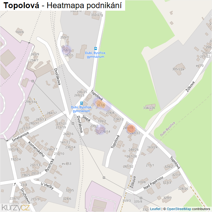 Mapa Topolová - Firmy v ulici.