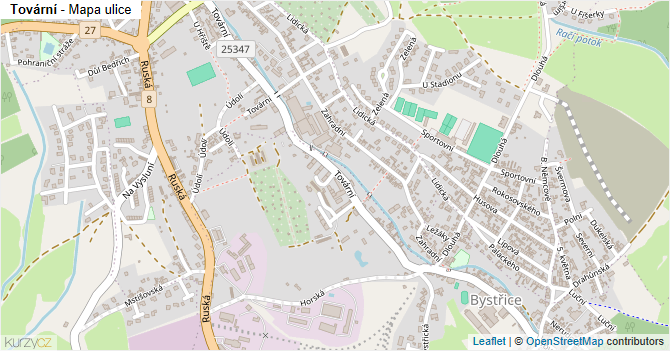 Tovární - mapa ulice