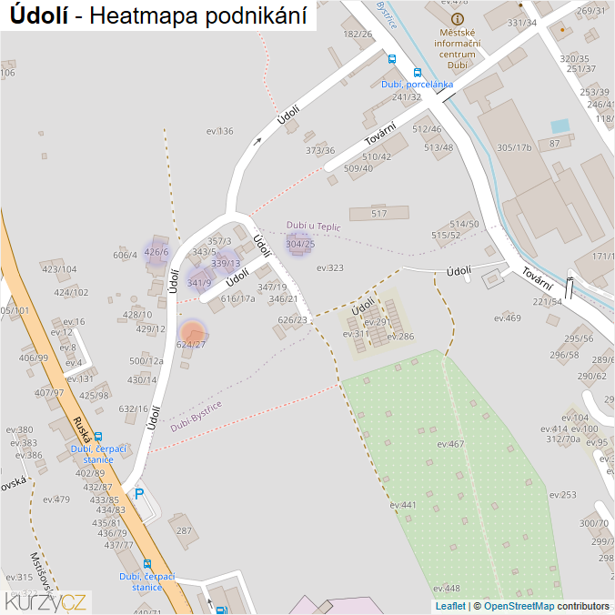 Mapa Údolí - Firmy v ulici.