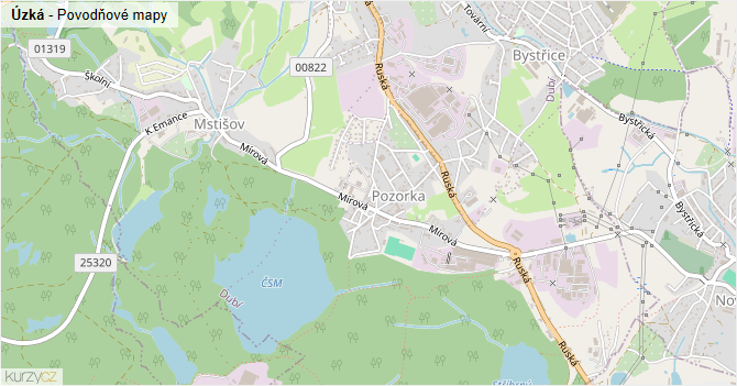 Úzká - záplavové mapy stoleté vody