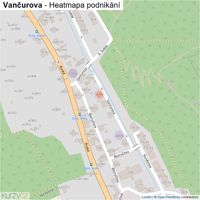 Mapa Vančurova - Firmy v ulici.