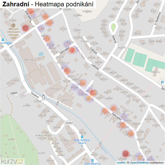 Mapa Zahradní - Firmy v ulici.