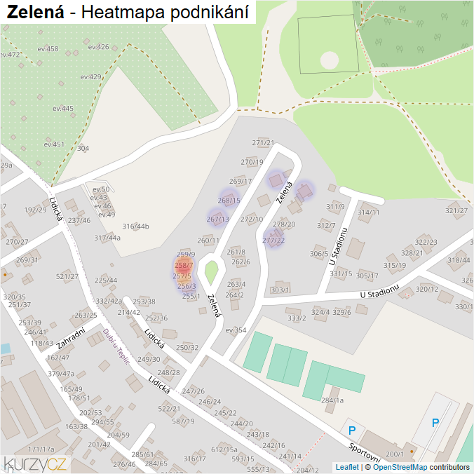 Mapa Zelená - Firmy v ulici.