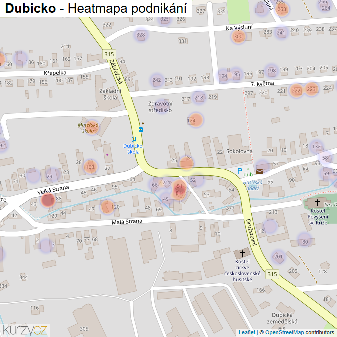 Mapa Dubicko - Firmy v části obce.
