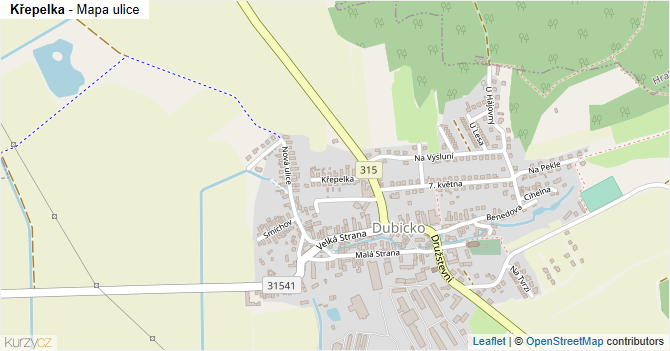 Křepelka - mapa ulice