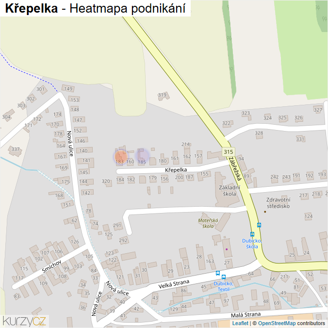 Mapa Křepelka - Firmy v ulici.