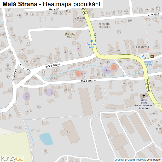 Mapa Malá Strana - Firmy v ulici.