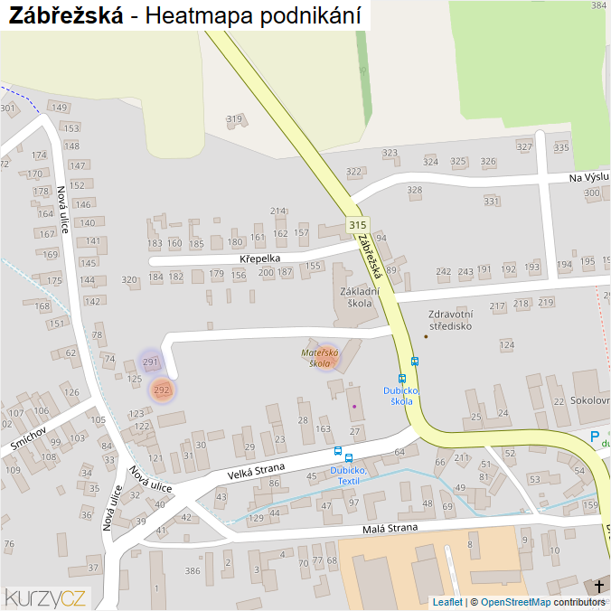 Mapa Zábřežská - Firmy v ulici.