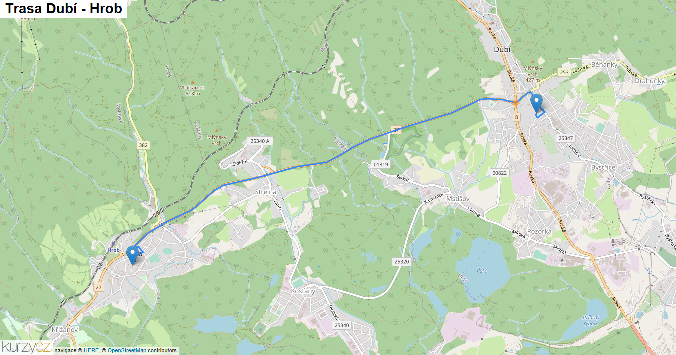 Dubí-Hrob, mapa trasy