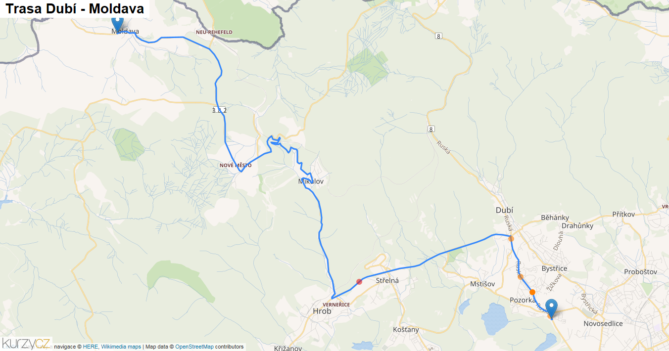 Dubí-Moldava, mapa trasy