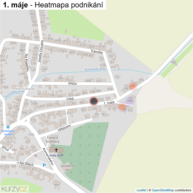 Mapa 1. máje - Firmy v ulici.