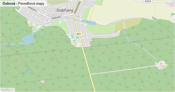 Dubová - záplavové mapy stoleté vody