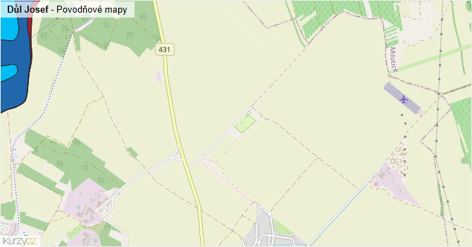 Důl Josef - záplavové mapy stoleté vody