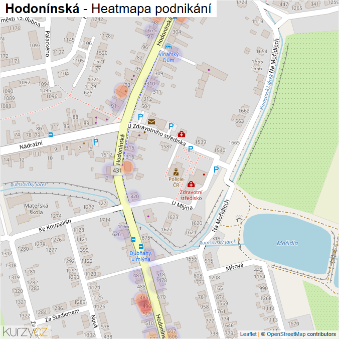 Mapa Hodonínská - Firmy v ulici.