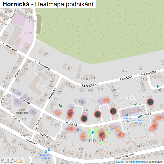 Mapa Hornická - Firmy v ulici.