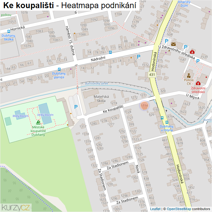 Mapa Ke koupališti - Firmy v ulici.