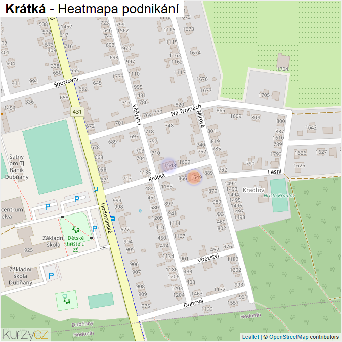 Mapa Krátká - Firmy v ulici.
