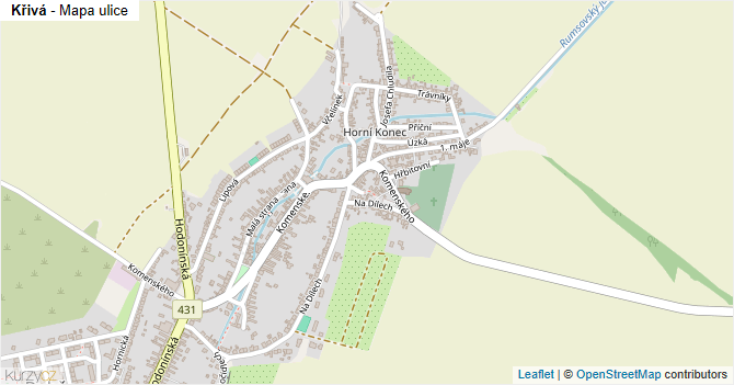 Křivá - mapa ulice